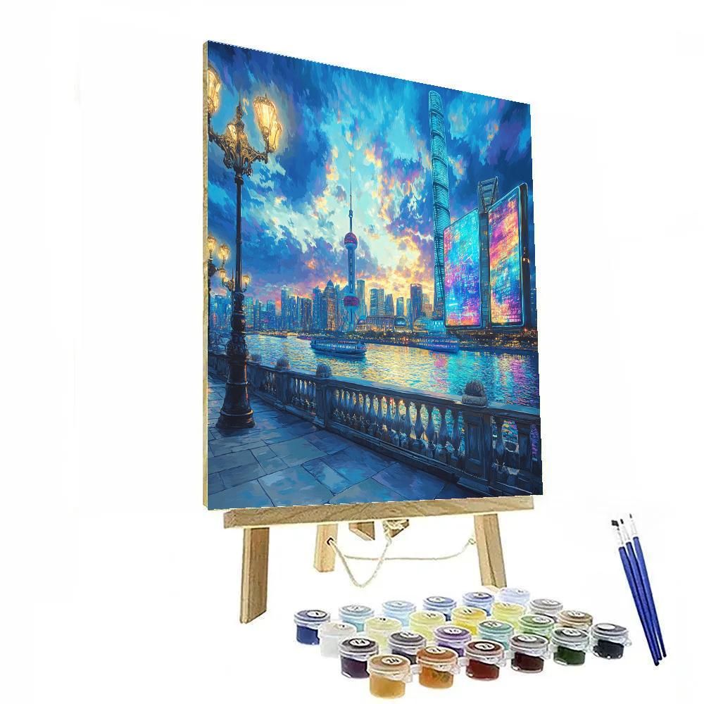 Skyline From Bund Riverside Promenade Shanghai China painting number kit