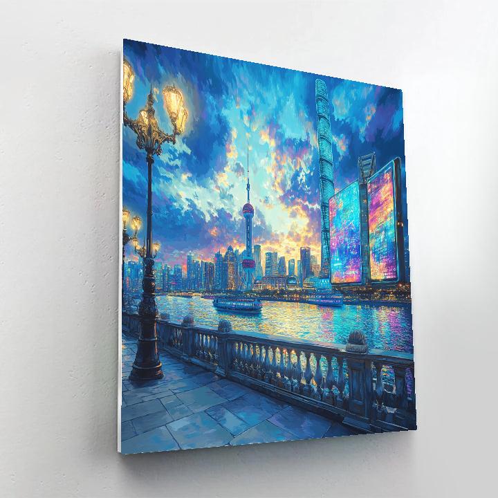 Skyline From Bund Riverside Promenade Shanghai China painting number kit