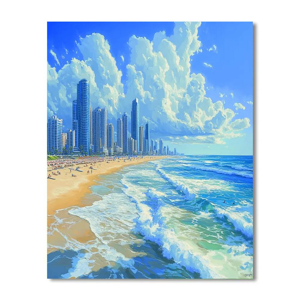 Beachfront Skyline Of Gold Coast City Gold Coast Australia paint by color