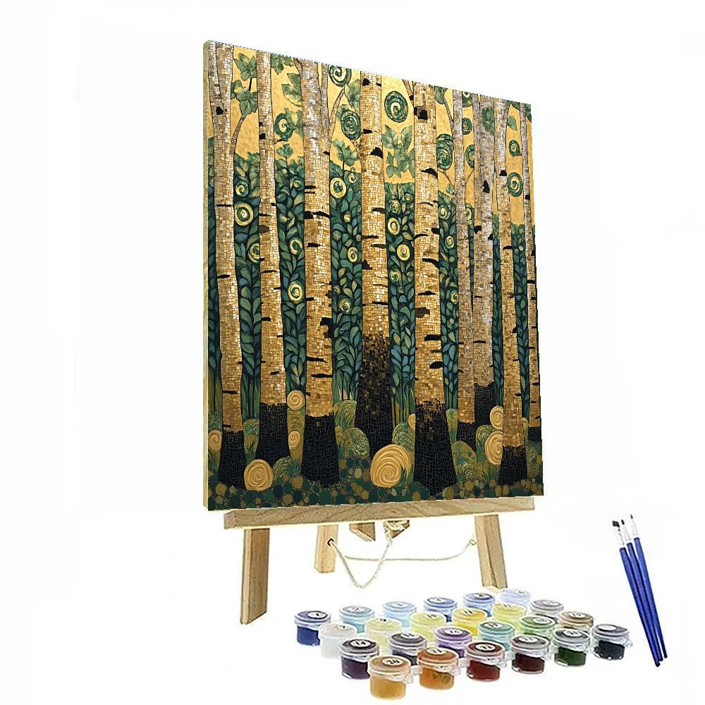 Gustav Klimt Inspired Golden Birch Pattern Grove paint by numbers