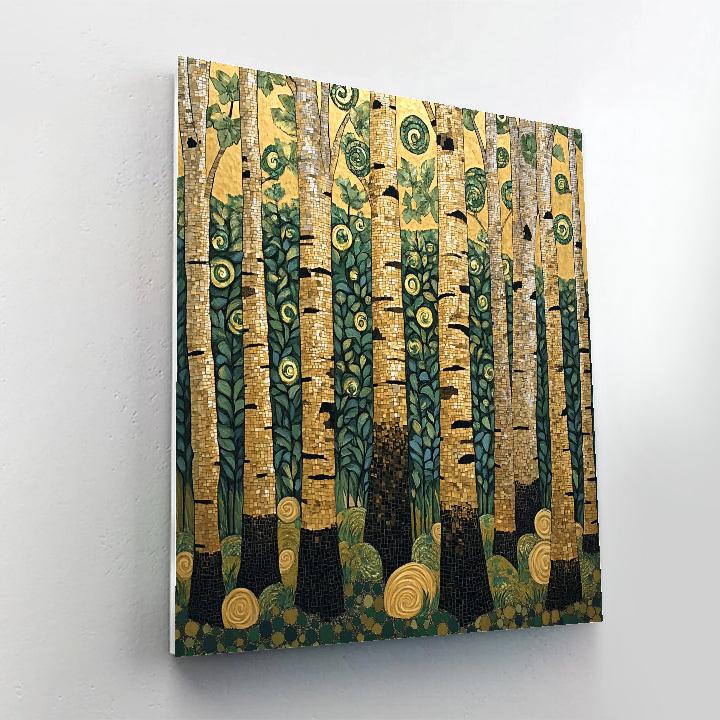 Gustav Klimt Inspired Golden Birch Pattern Grove paint by numbers