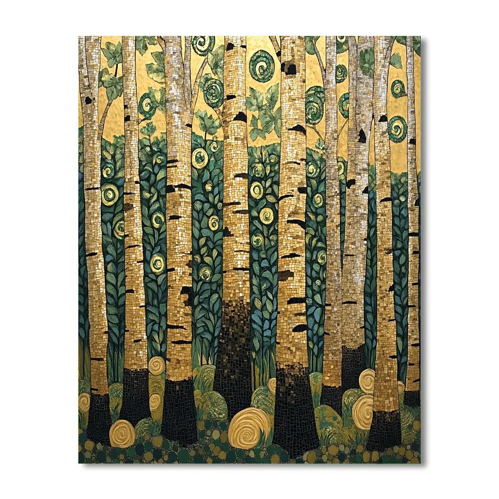 Gustav Klimt Inspired Golden Birch Pattern Grove paint by numbers