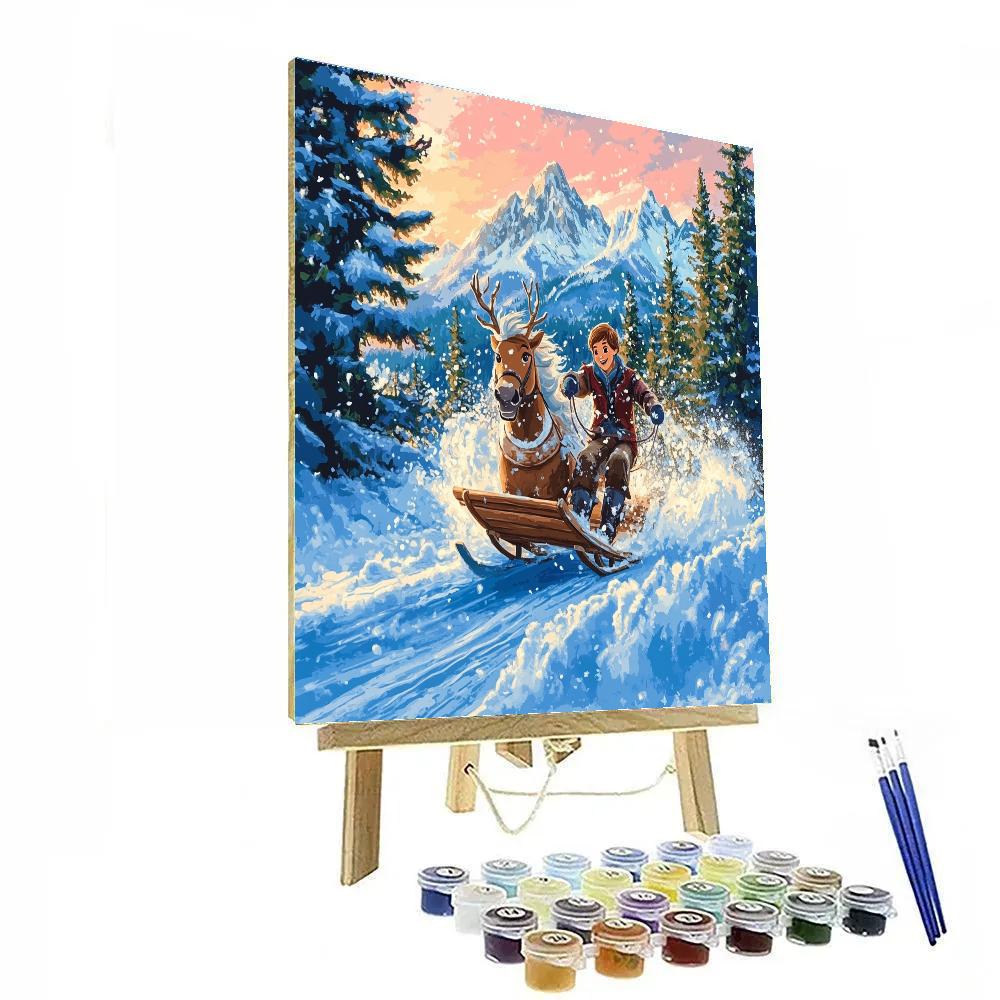 Kristoff And Sven Winter Sled Dash Disney Inspired Painting by numbers kit