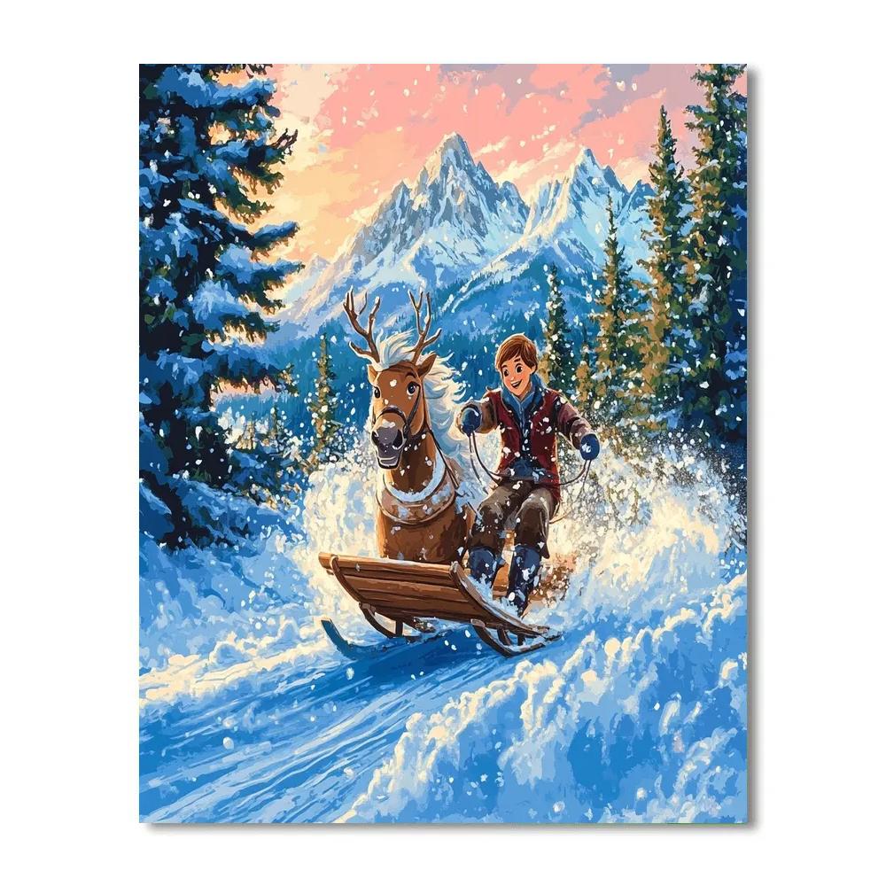 Kristoff And Sven Winter Sled Dash Disney Inspired Painting by numbers kit