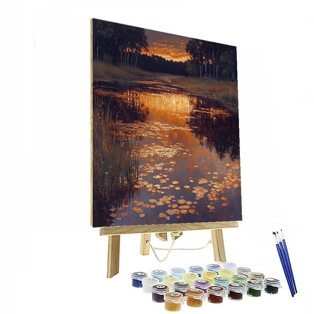 Claude Monet Inspired Secluded Pond Copper Dusk paint by number