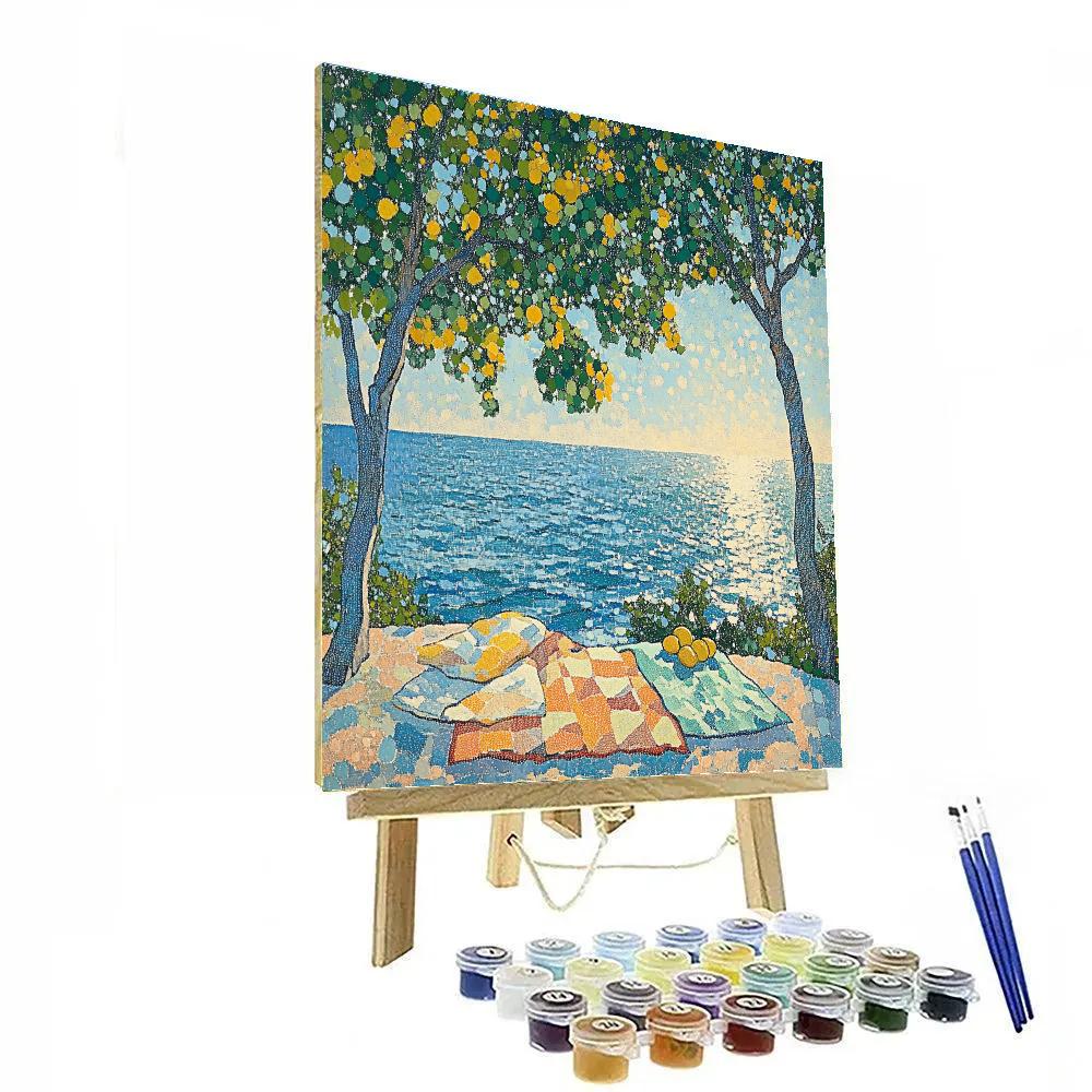 Georges Seurat Inspired Riverside Picnic paint by number