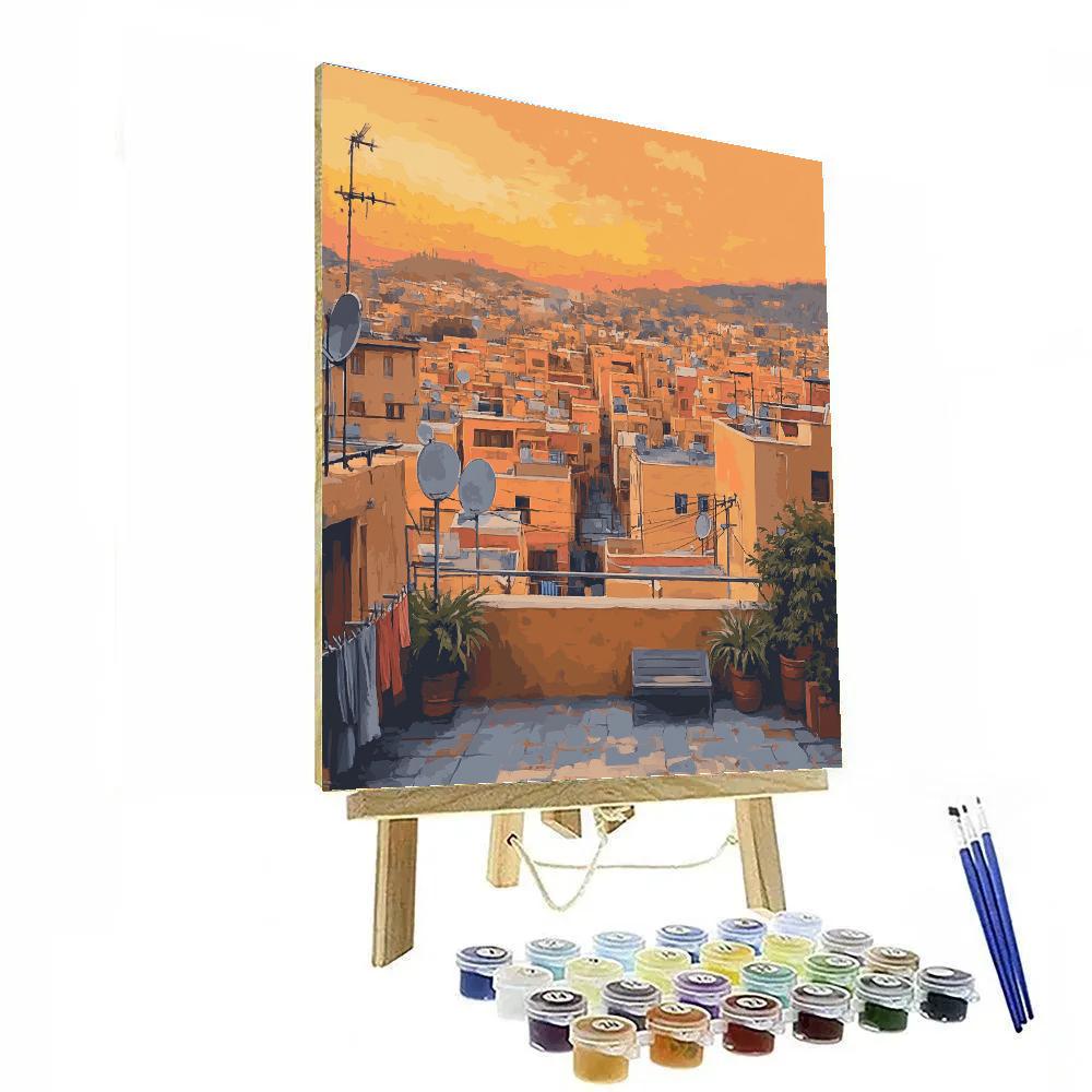 Rooftop View Over Marrakech From Medina Terrace Marrakech Morocco Numbered painting kits