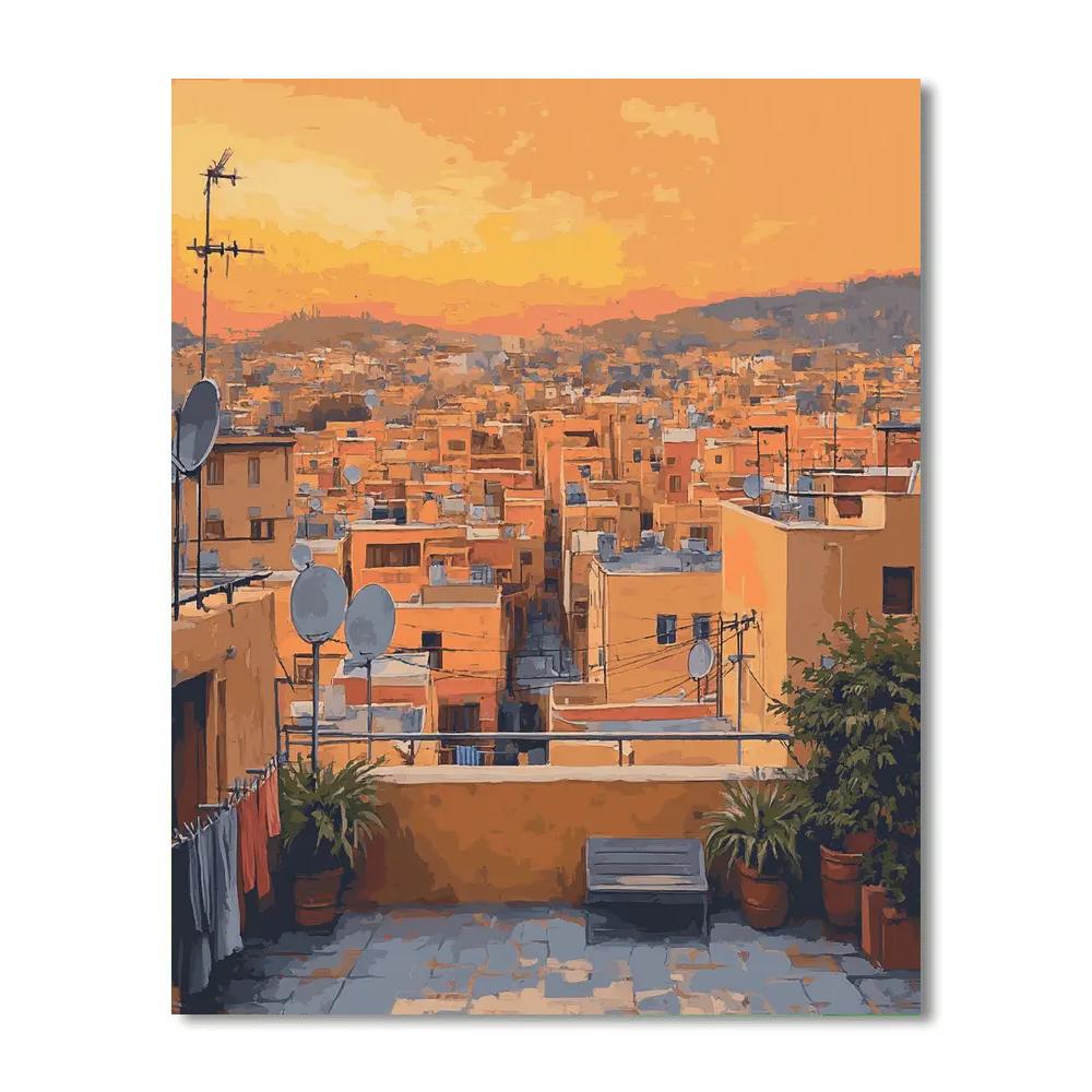 Rooftop View Over Marrakech From Medina Terrace Marrakech Morocco Numbered painting kits