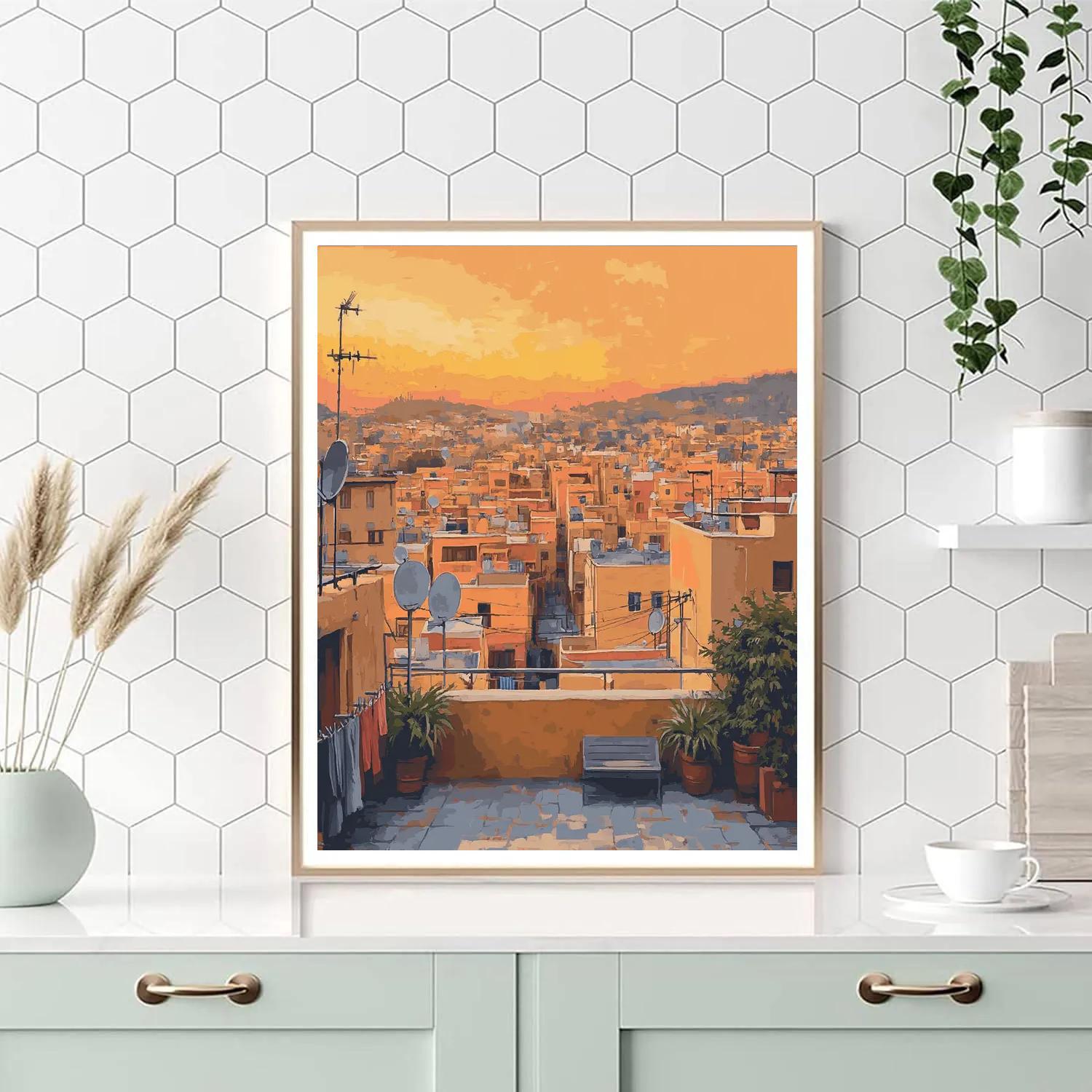 Rooftop View Over Marrakech From Medina Terrace Marrakech Morocco Numbered painting kits