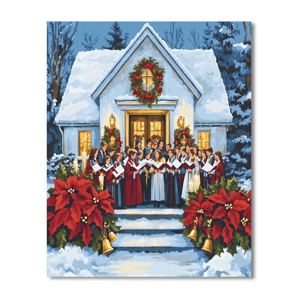 Chapel Bells And Poinsettias Paint by numbers art