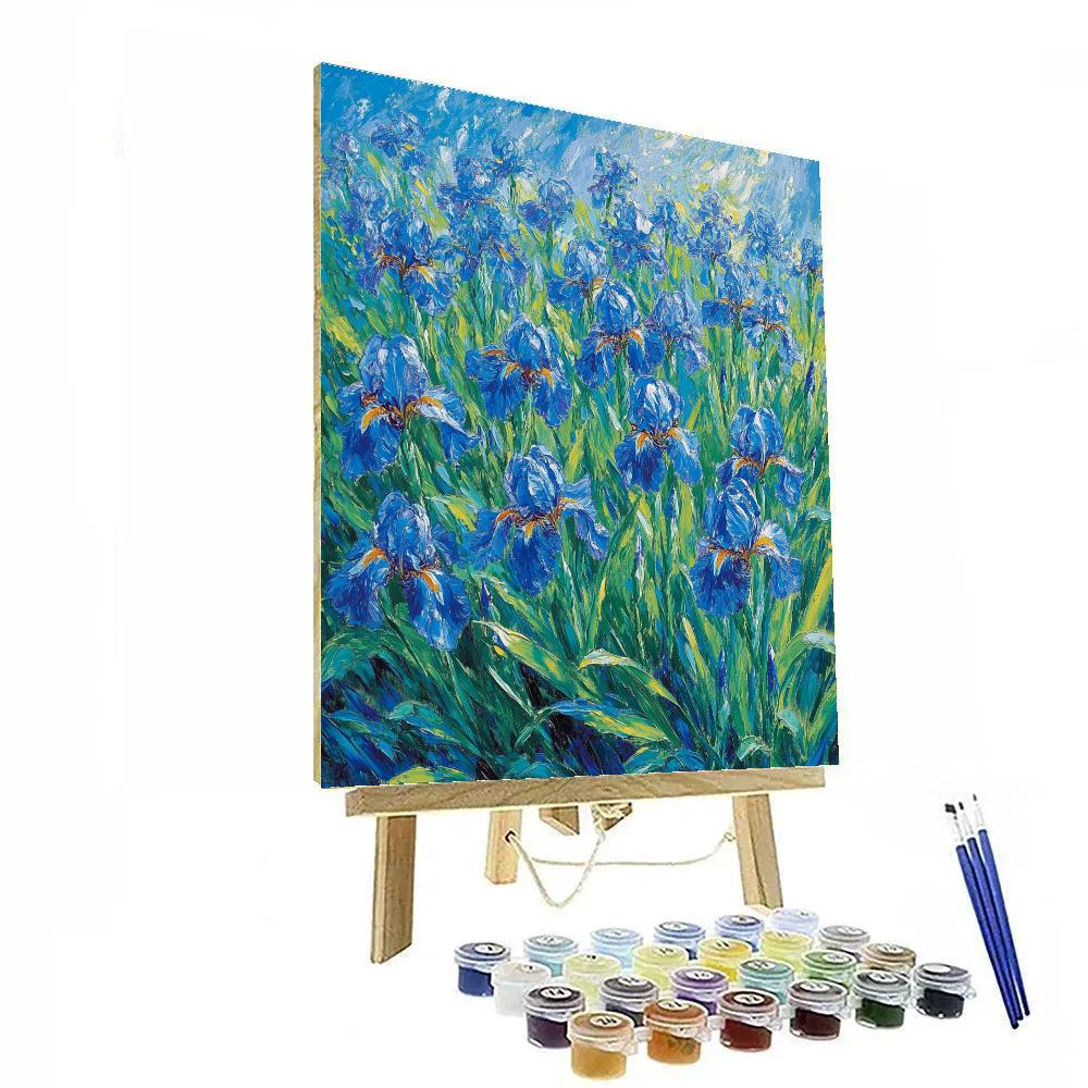 Claude Monet Inspired Garden Iris Blue Green Glow Paint by numbers art