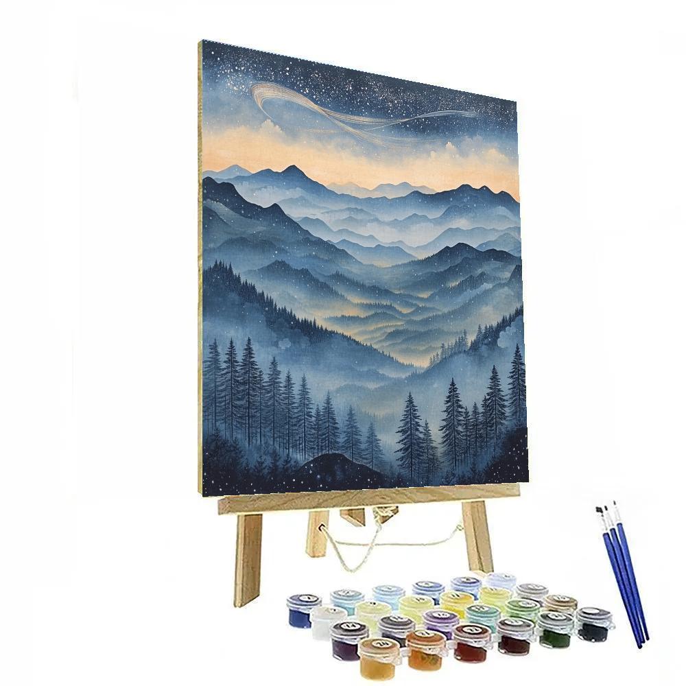 Hiroshige Inspired Aurora Mist Over Silent Pines Numbered painting kits