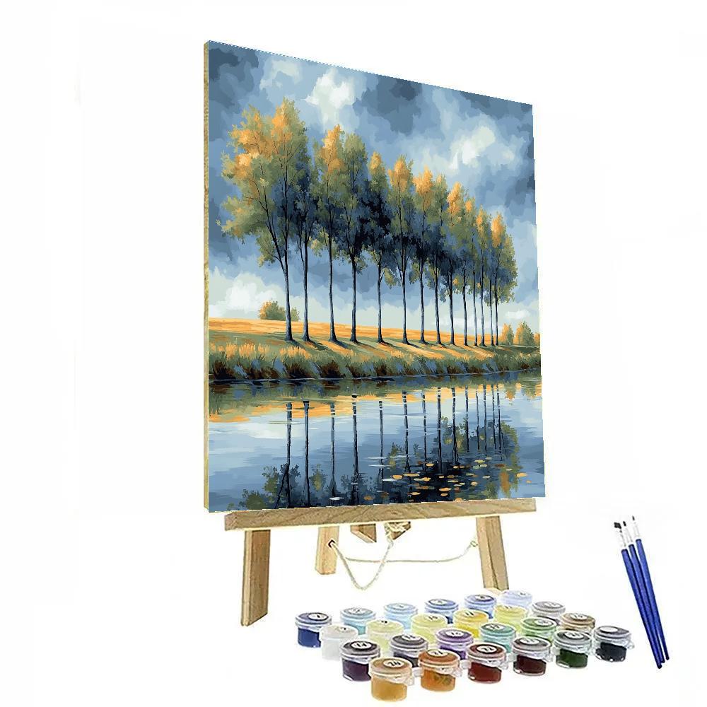 Claude Monet Inspired River Poplars Windy Overcast paint by number