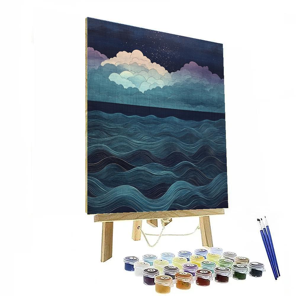 Hiroshige Inspired Nebula Tides In Moonless Night paint by number