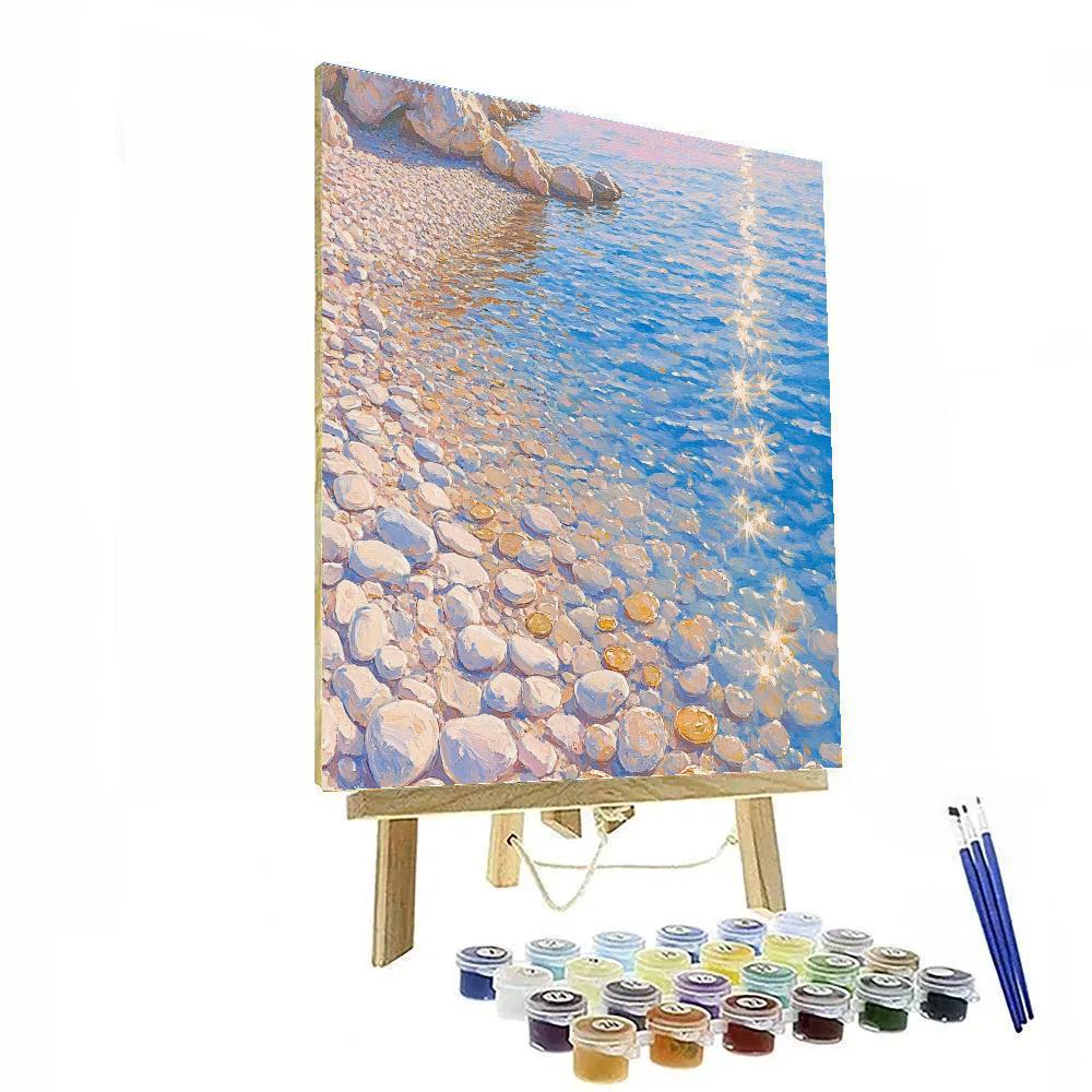 Claude Monet Inspired Pebble Shore Low Sun Sparkle Painting by numbers kit