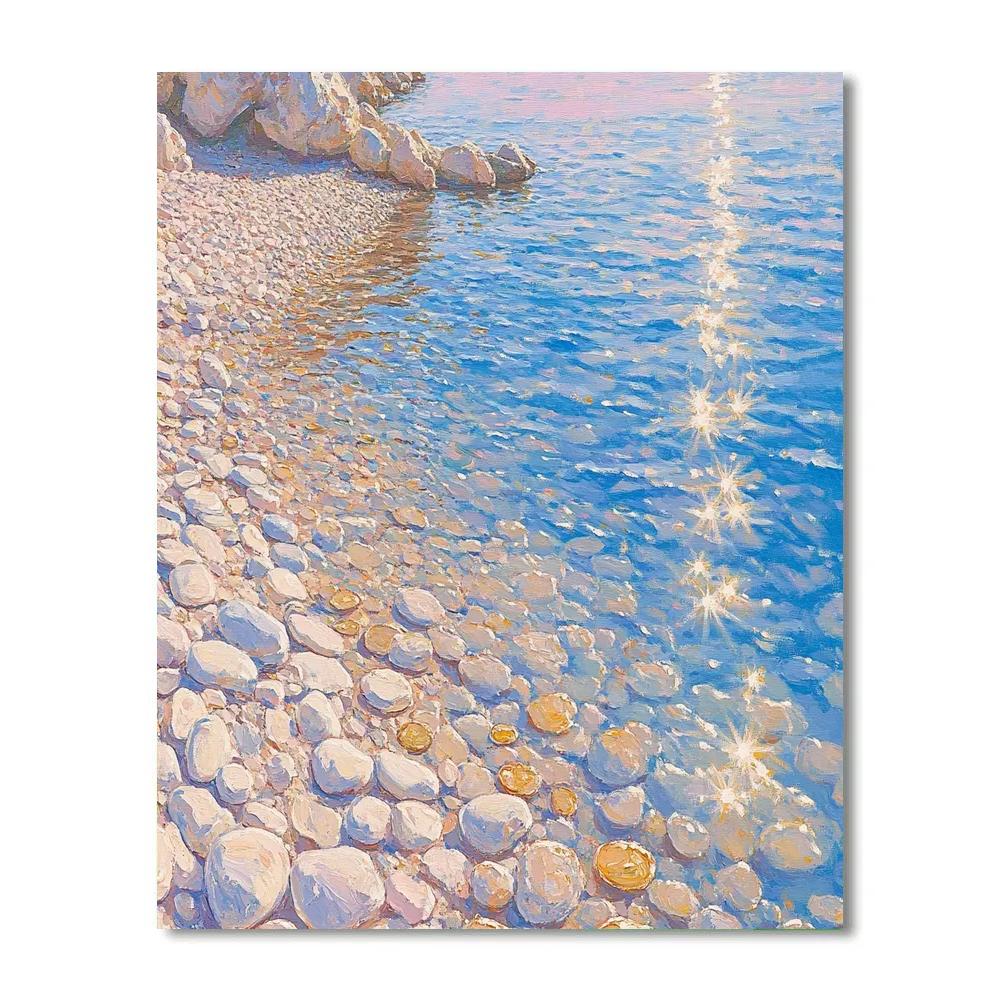 Claude Monet Inspired Pebble Shore Low Sun Sparkle Painting by numbers kit