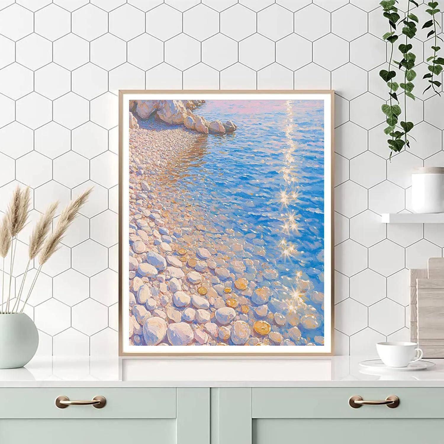 Claude Monet Inspired Pebble Shore Low Sun Sparkle Painting by numbers kit