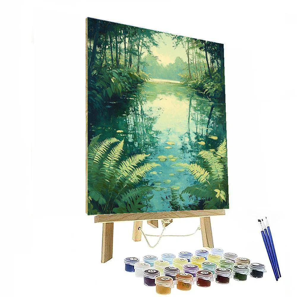 Claude Monet Inspired Pond Edge Fern Shadows Paint by numbers art