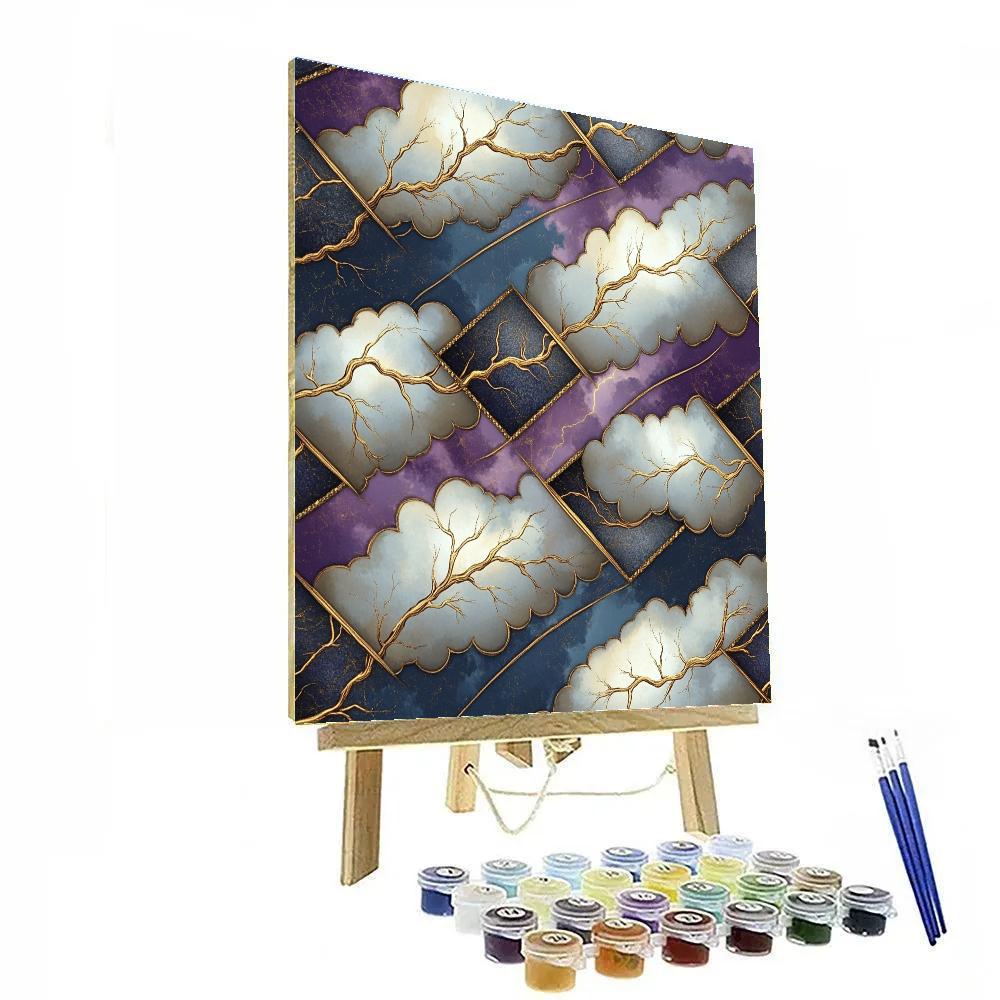Gustav Klimt Inspired Amber Lightning Filigree Sky Paint by numbers art