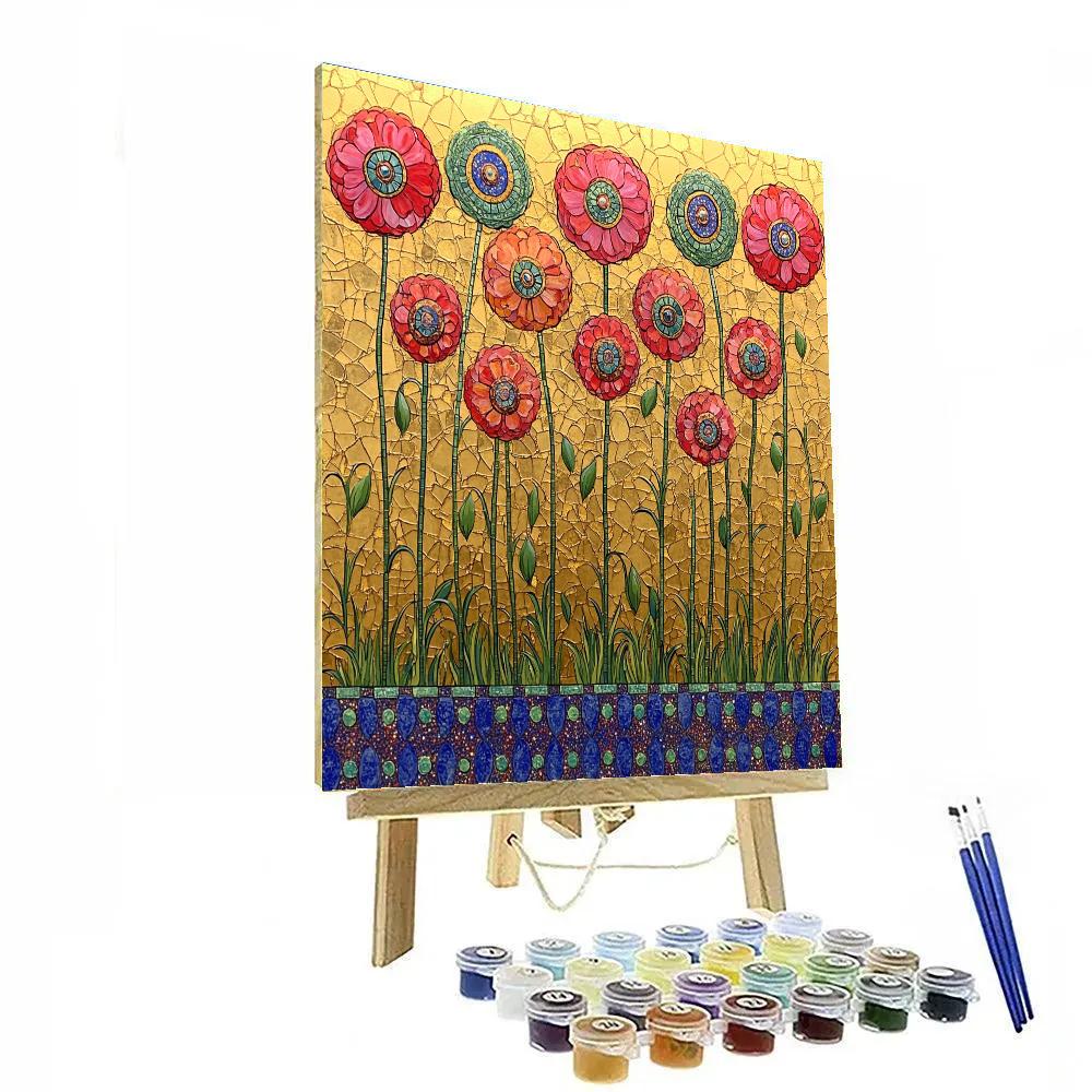 Gustav Klimt Inspired Golden Poppy Field Tapestry paint by color