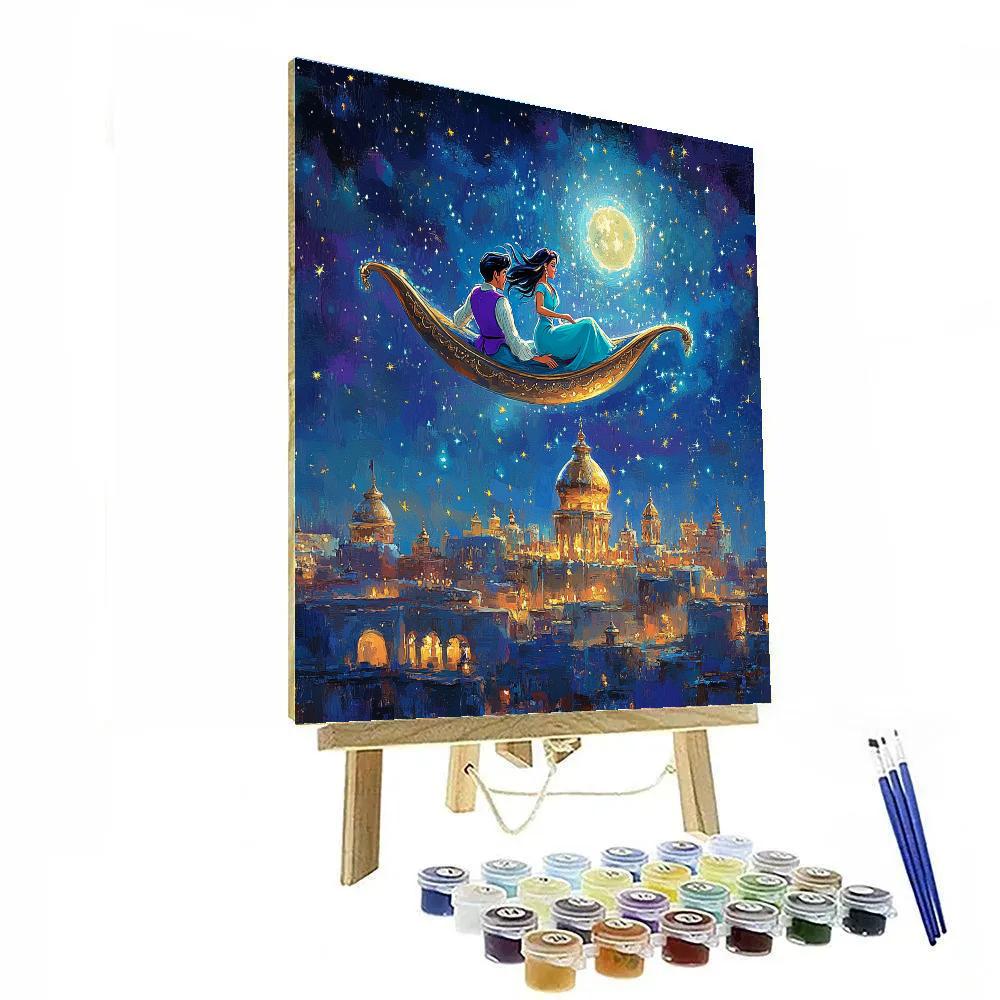 Jasmine And Aladdin Moonlit Carpet Glide Disney Inspired Number painting