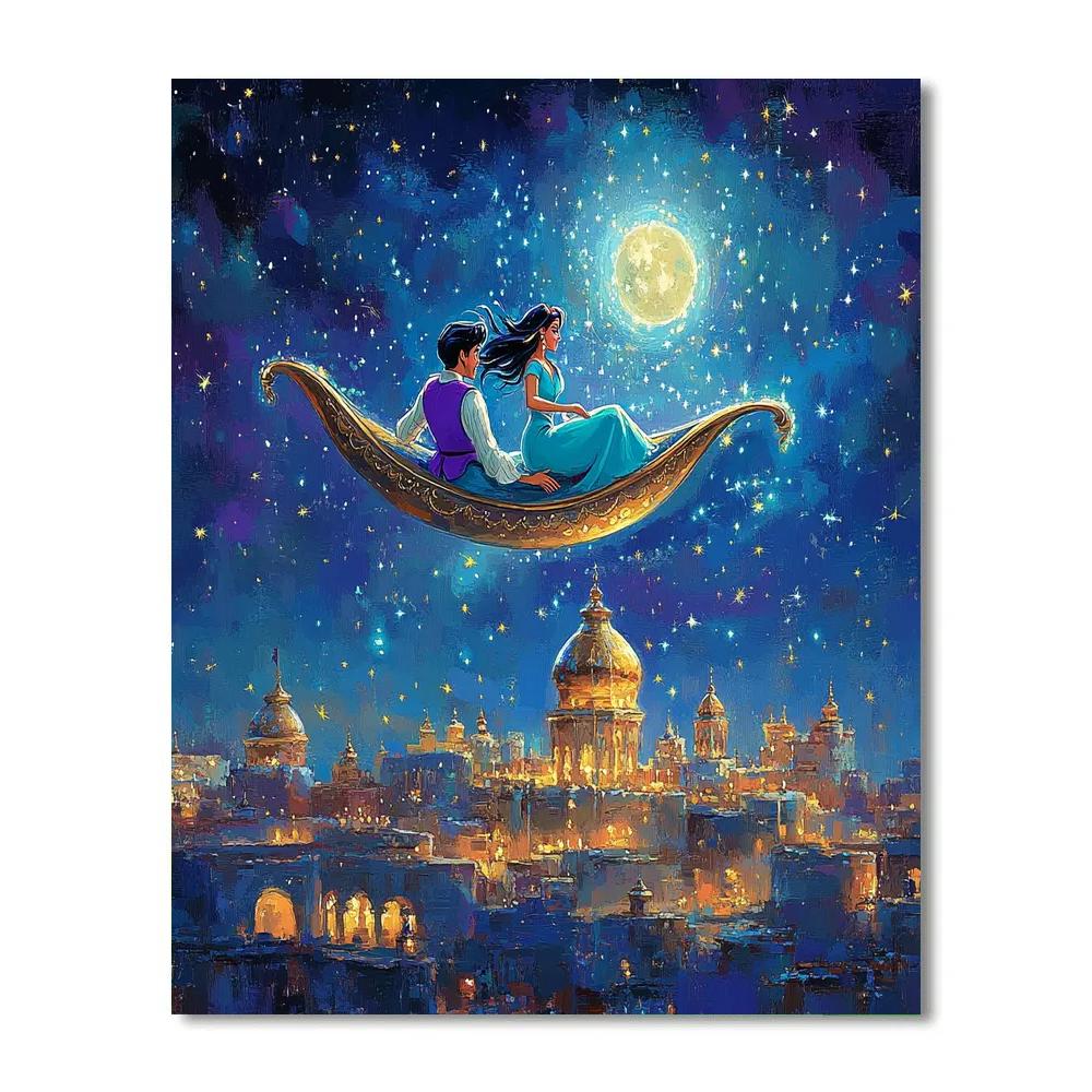 Jasmine And Aladdin Moonlit Carpet Glide Disney Inspired Number painting
