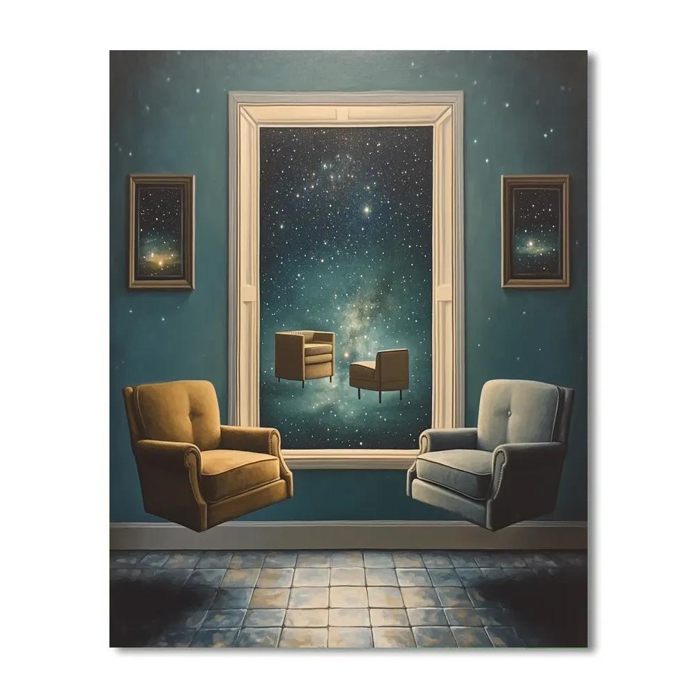 Magritte Inspired Window To The Stars Paint by numbers art