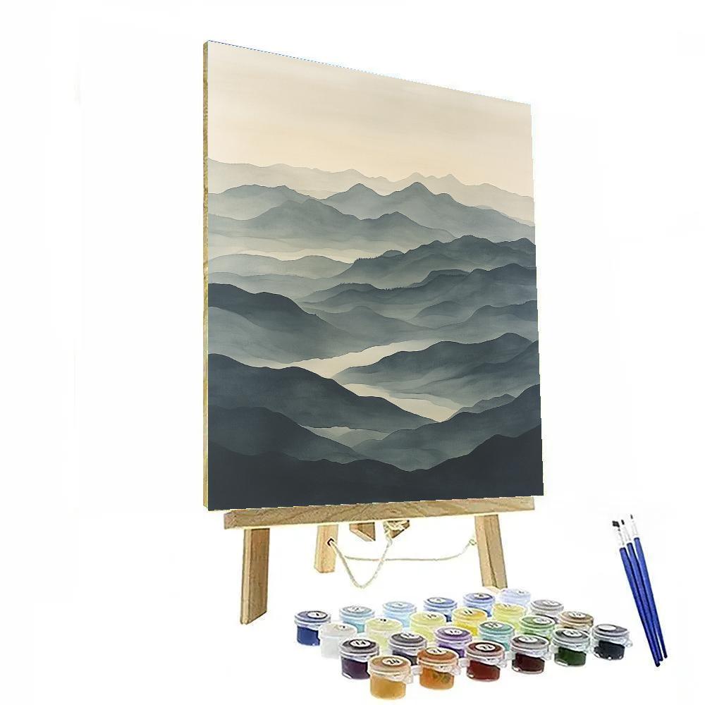Zhao Mengfu Inspired Mist Veil Mountain Resonance paint by number
