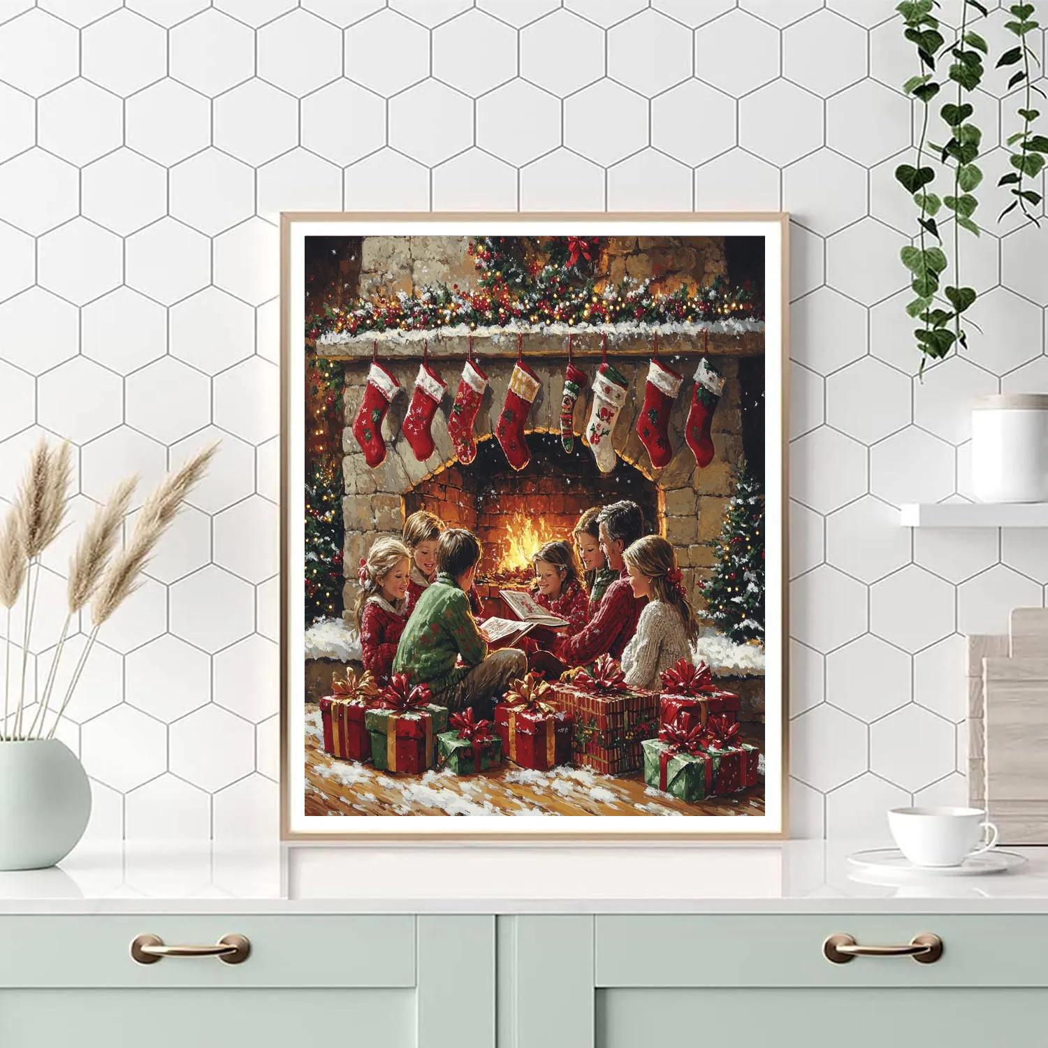 Mantle Of Stockings And Stories Paint by numbers art