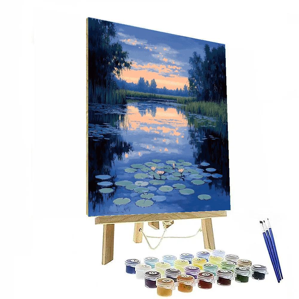 Claude Monet Inspired Twilight Pond Indigo Silence paint by color