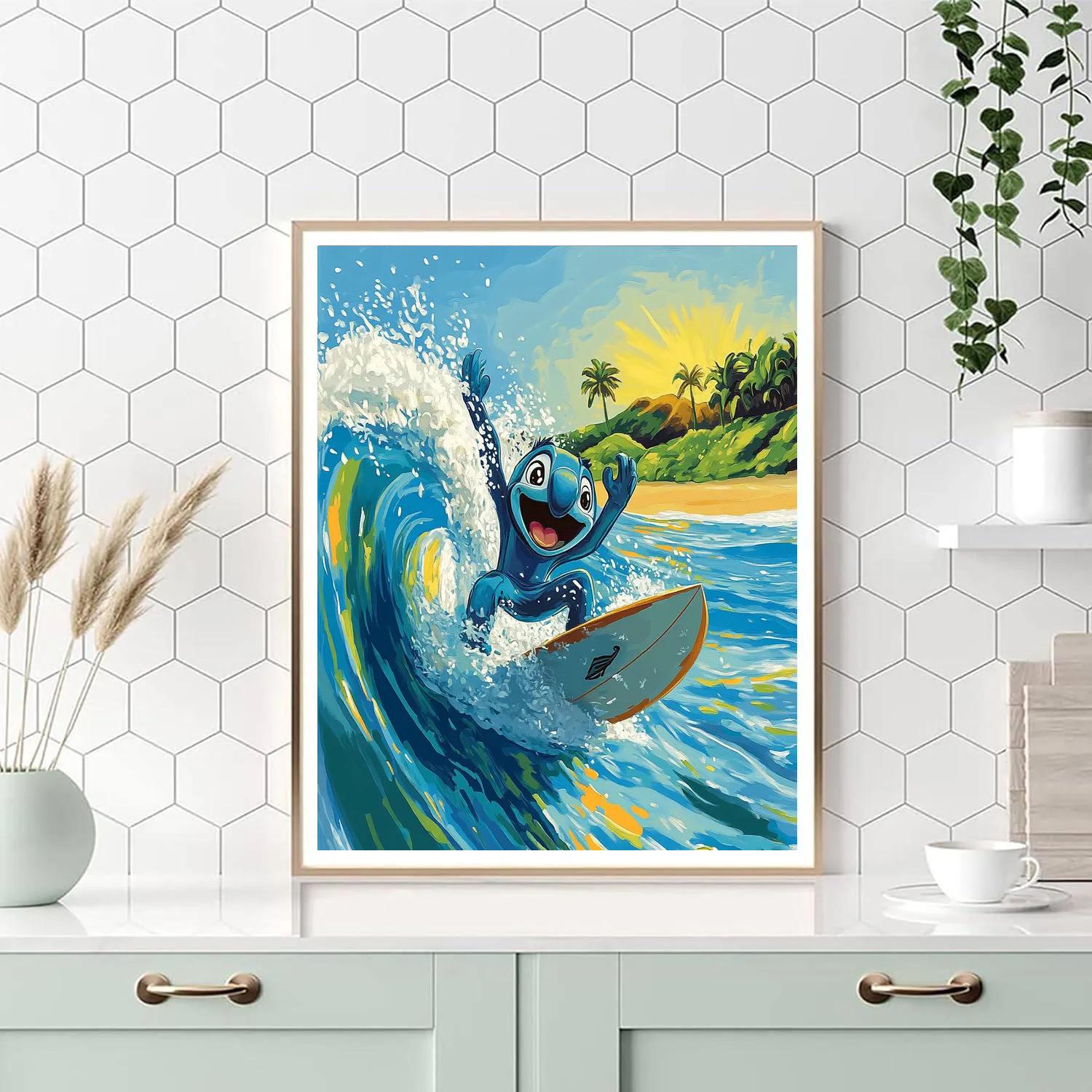 Stitch Surf Wave Splash Disney Inspired Number painting