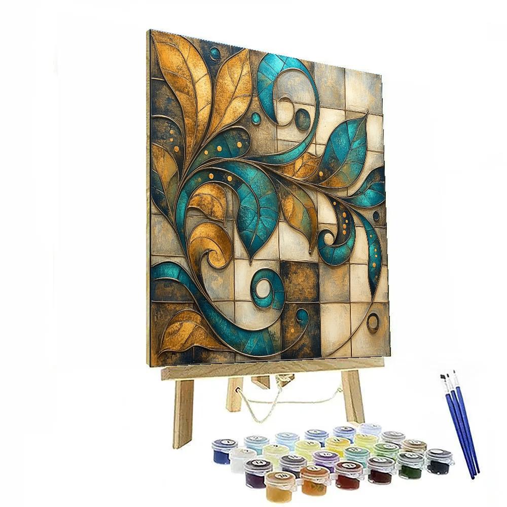 Gustav Klimt Inspired Verdigris Copper Leaf Swirls Paint by numbers kits