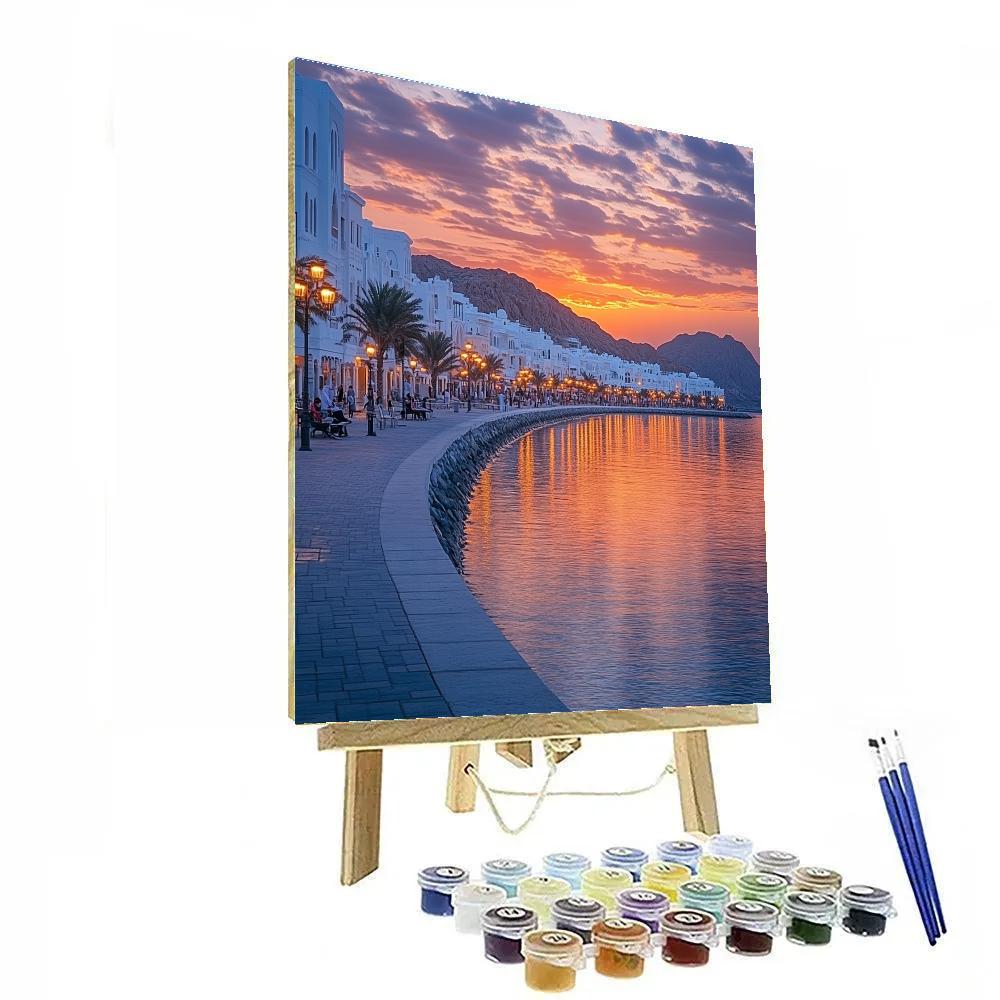 Sunset Over Waterfront Of Muscat Muttrah Corniche Muscat Oman Paint by numbers kits