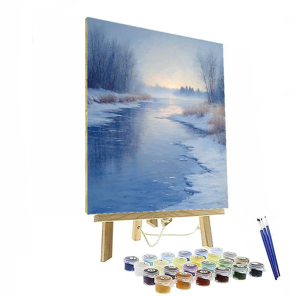 Claude Monet Inspired Winter River Steel Blue Light Painting by numbers kit
