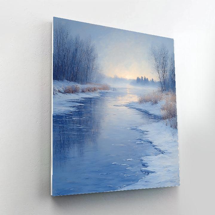 Claude Monet Inspired Winter River Steel Blue Light Painting by numbers kit
