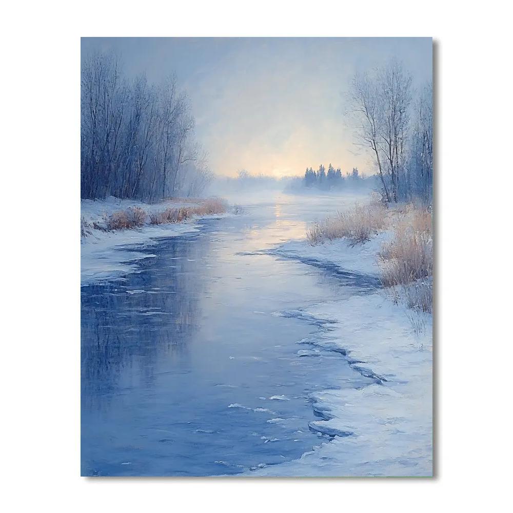 Claude Monet Inspired Winter River Steel Blue Light Painting by numbers kit