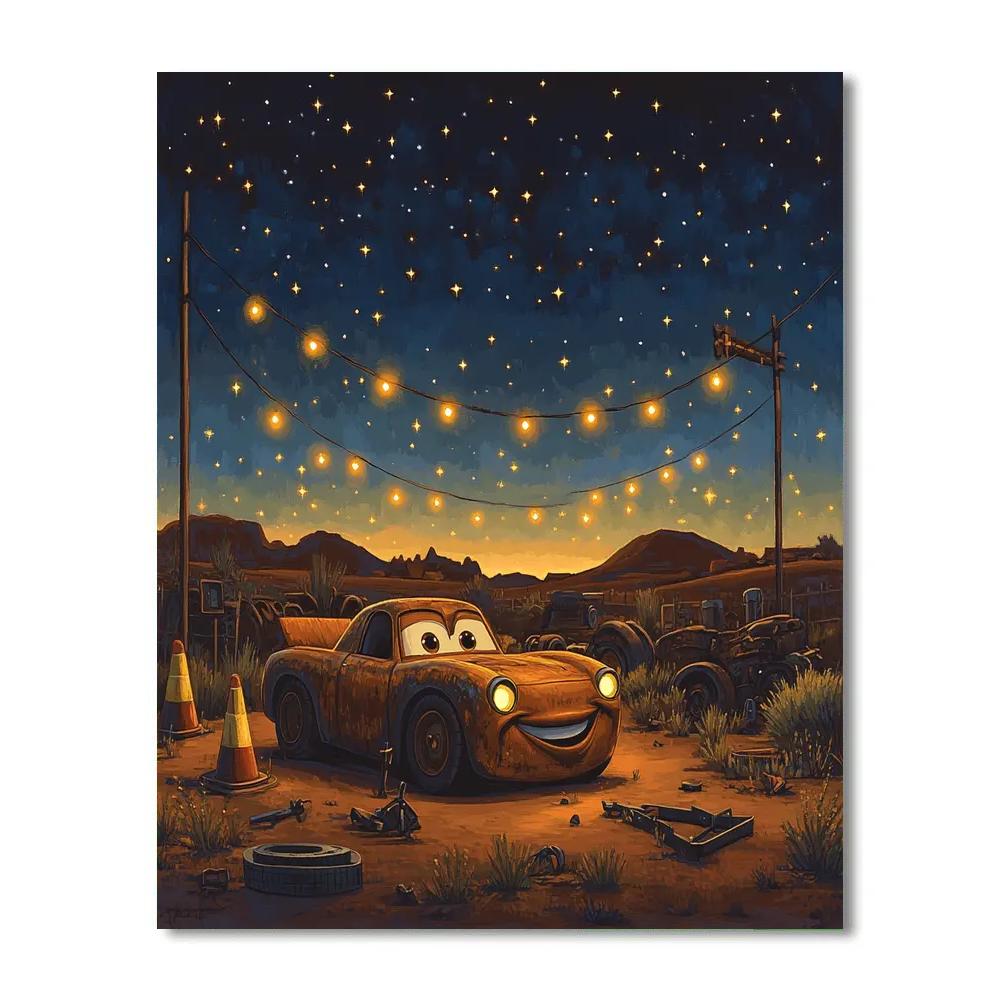 Mater Tow Yard Starry Night Disney Inspired Number painting