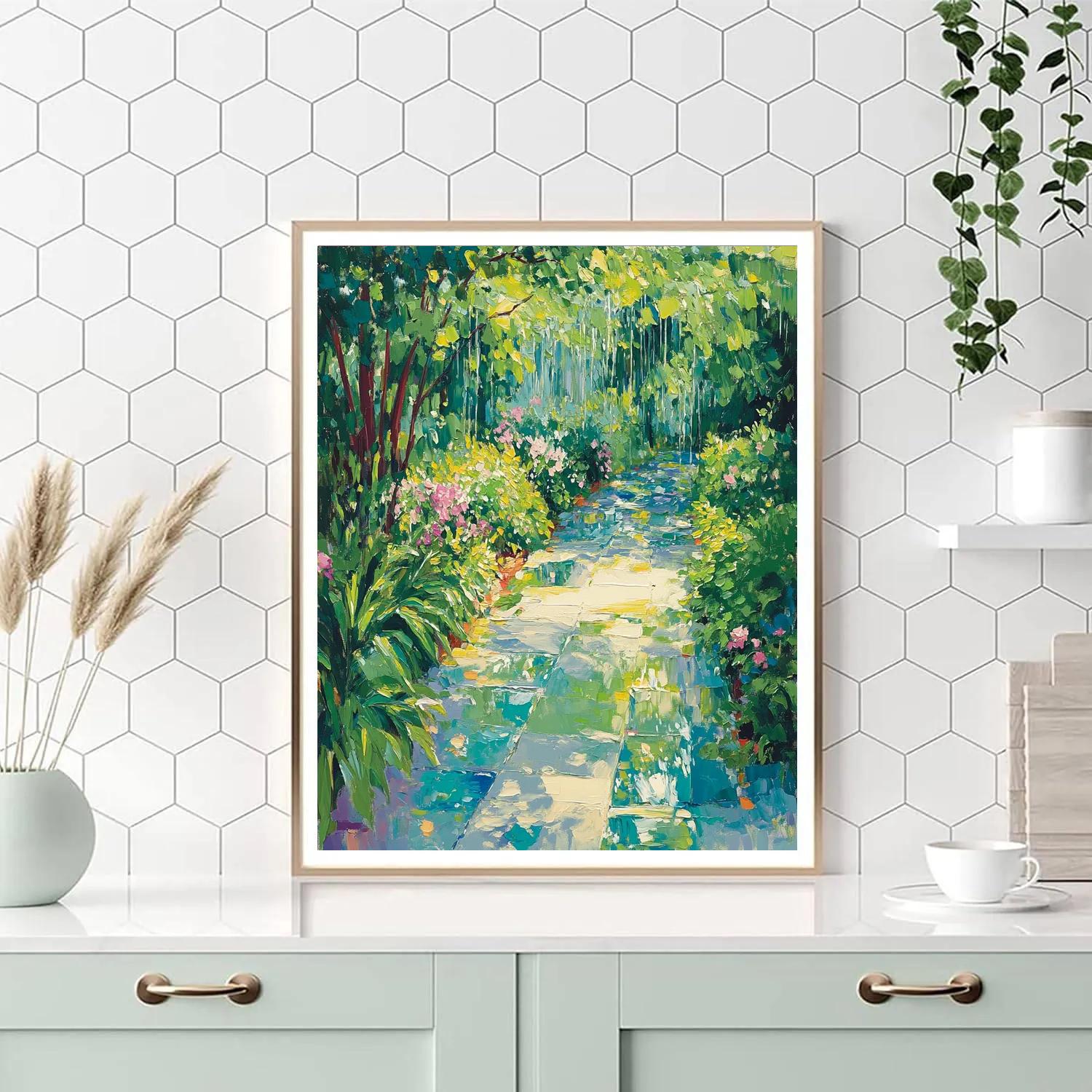 Claude Monet Inspired Spring Rain Garden Fresh Greens DIY paint by numbers