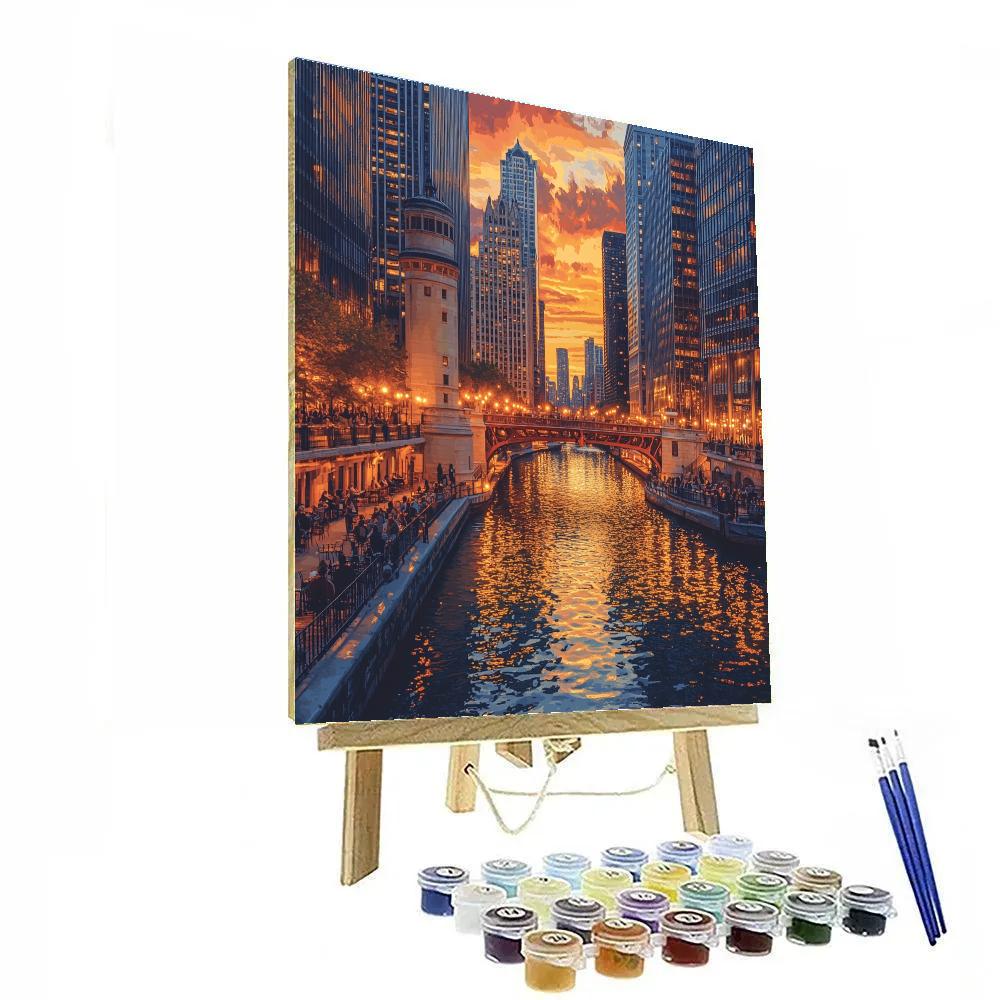 Chicago Riverwalk At Dusk Chicago United States Painting by numbers kit