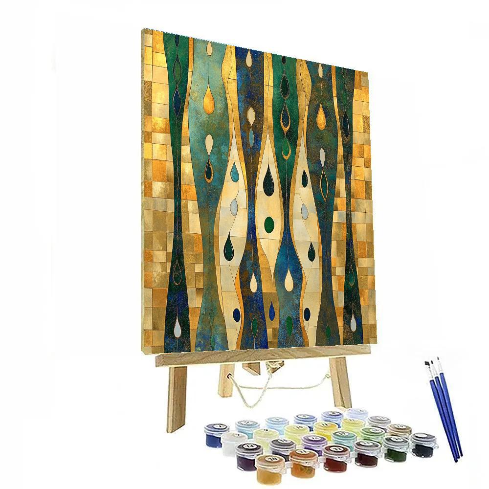 Gustav Klimt Inspired Emerald Rain Pattern Curtain paint by color