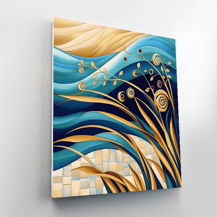 Gustav Klimt Inspired Golden Seagrass Wave Tapestry paint by number