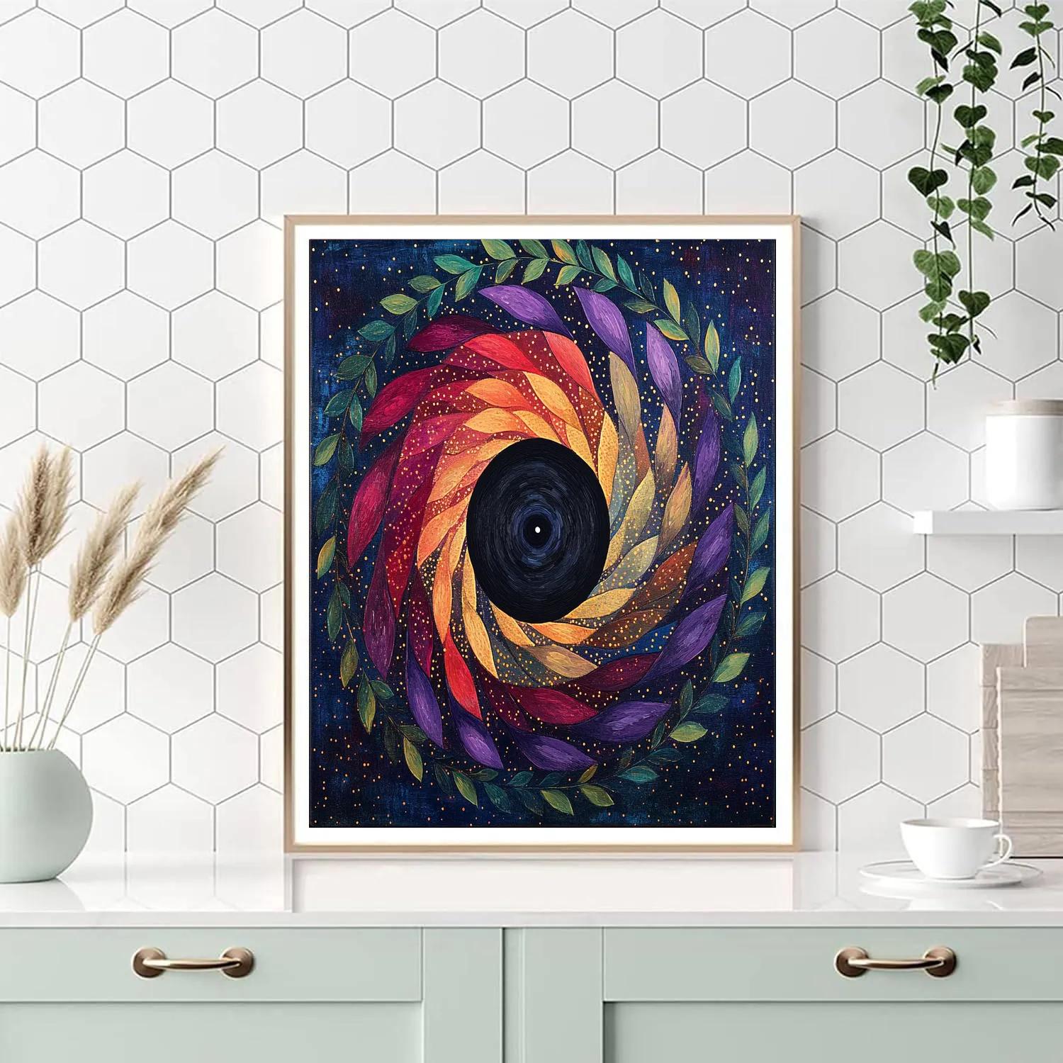 Frida Kahlo Inspired Black Hole Blossom Spiral paint by number