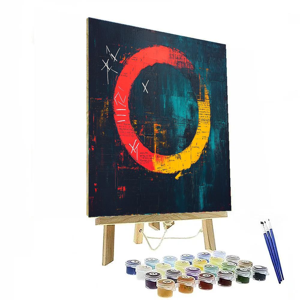 Jean-Michel Basquiat Inspired Neon Eclipse Manuscript Paint by numbers art