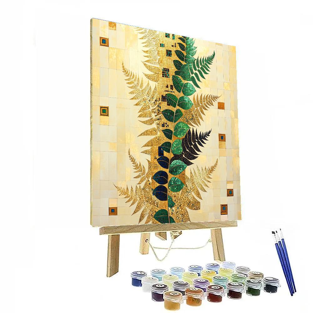 Gustav Klimt Inspired Golden Cascade Of Fern Fronds DIY paint by numbers