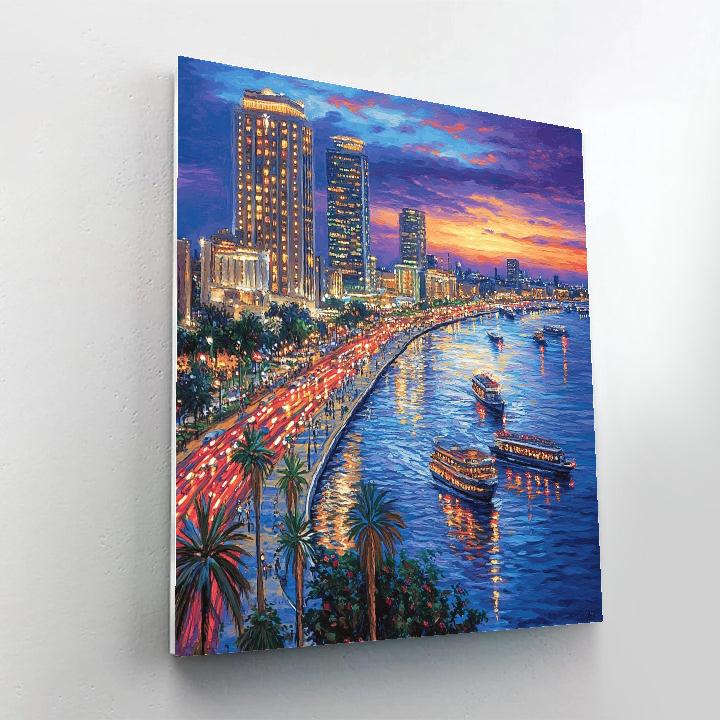 Nile Corniche City Lights Cairo Egypt DIY paint by numbers