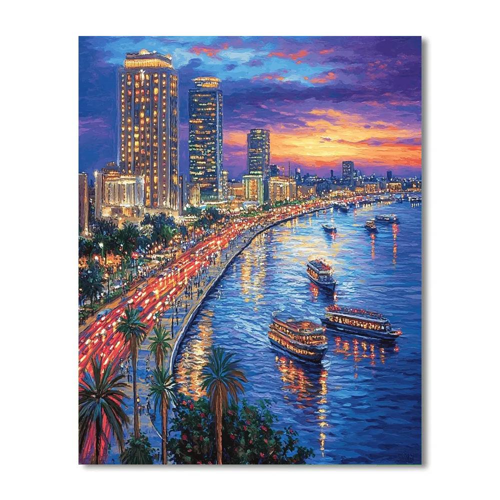 Nile Corniche City Lights Cairo Egypt DIY paint by numbers