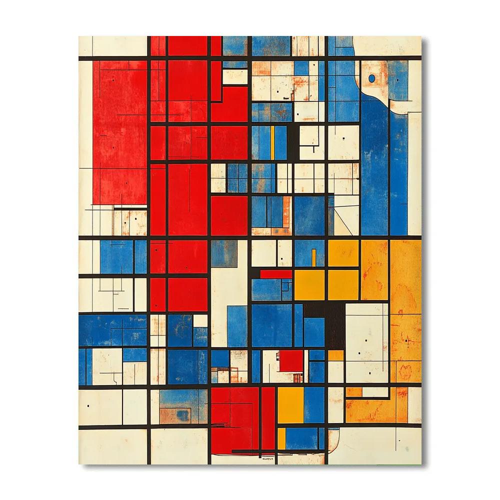 Piet Mondrian Inspired City Grid paint by color