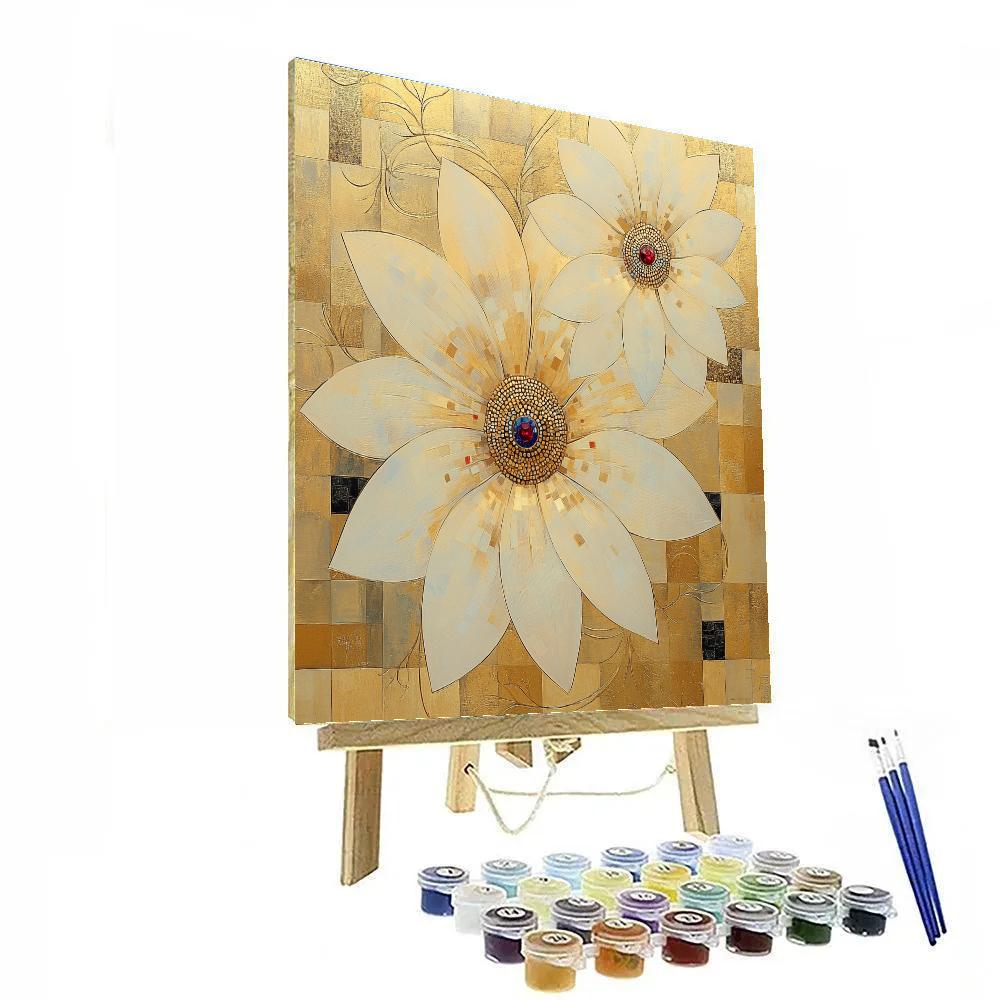 Gustav Klimt Inspired Ivory Blossom On Gold Field Numbered painting kits