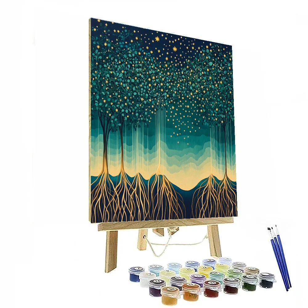Frida Kahlo Inspired Starfall Over Abstract Mangroves Numbered painting kits