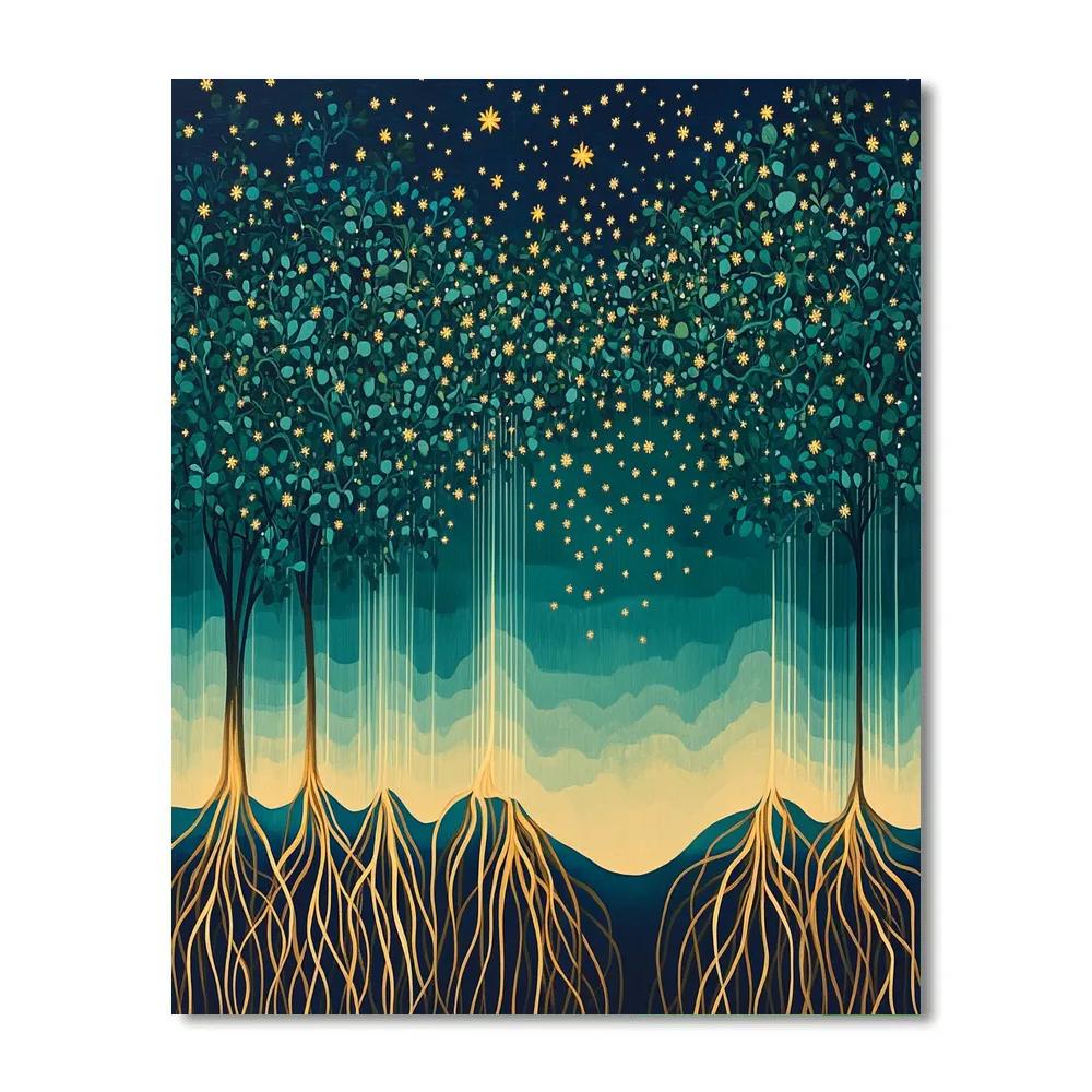 Frida Kahlo Inspired Starfall Over Abstract Mangroves Numbered painting kits